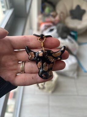 Black and Copper Glitter Stone Taurus/Bull Pendant Necklace